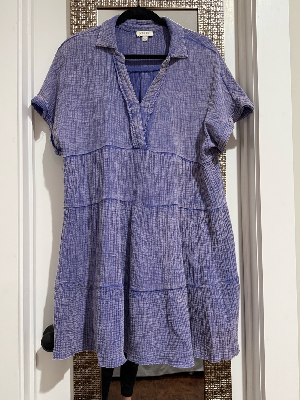 Umgee Lavender Gauze Tiered Short Sleeve Dress